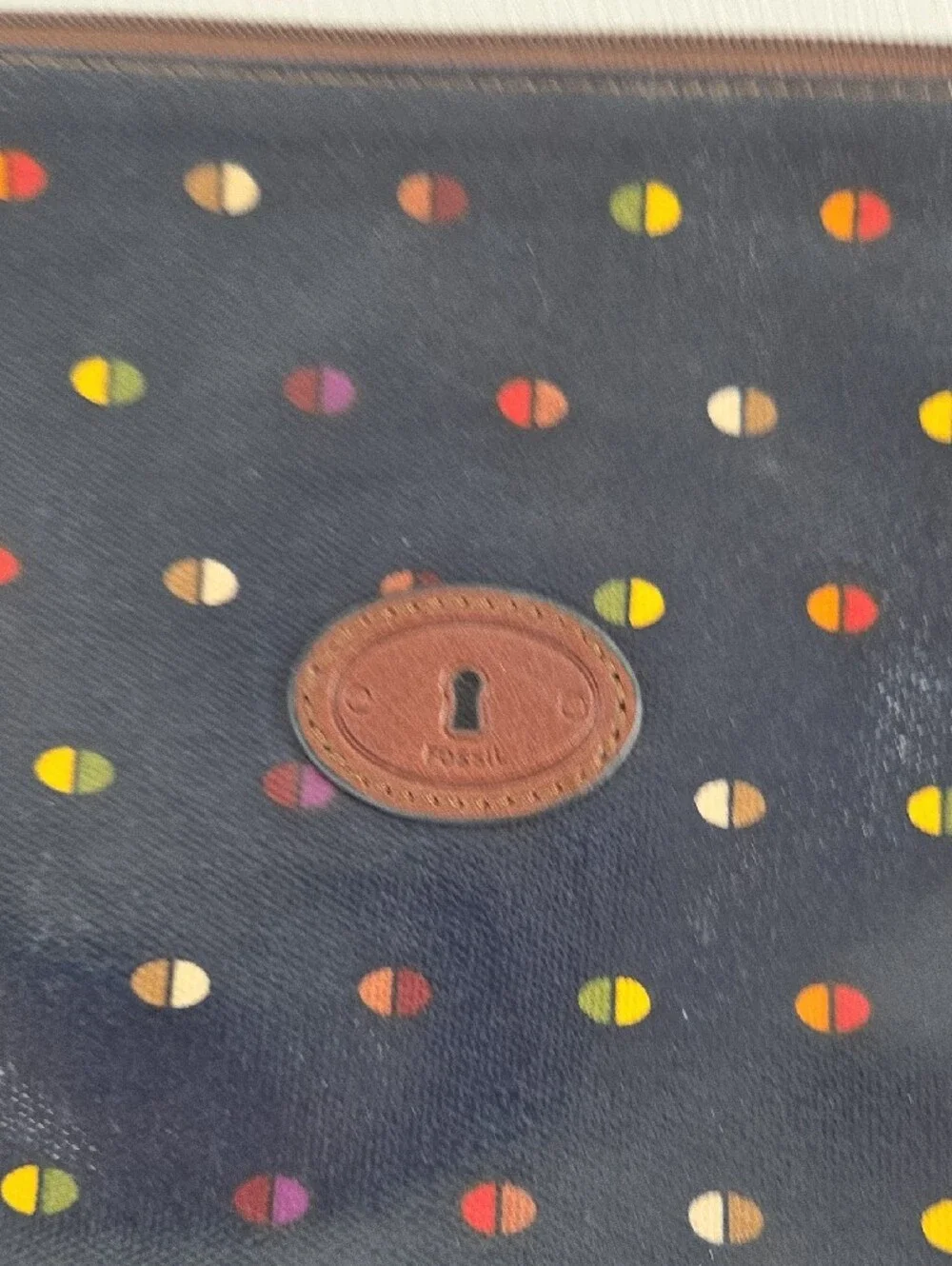 Vintage Fossil Key - Per Navy Multicolor Dot Zip Pouch